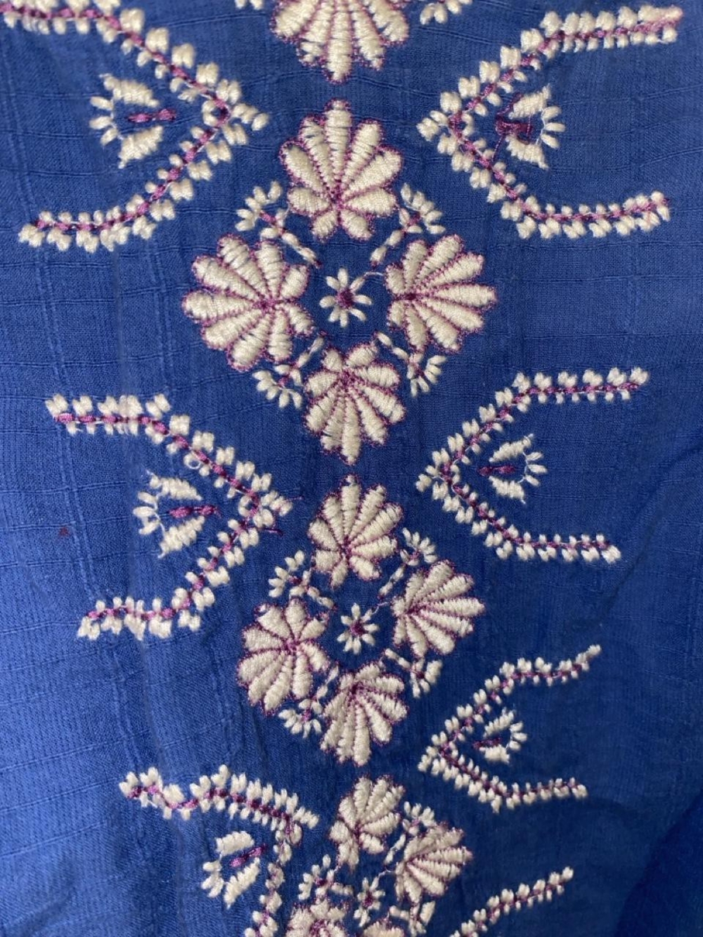 J Jill Embroidered Peasant Tunic Blouse Blue Orange White Geometric Boho - Picture 3 of 5